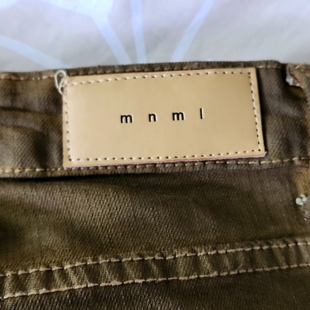 MNML Stretch Distressed Denim Jeans Army green color
